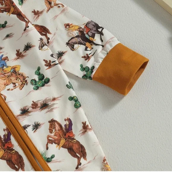 Western Cowboy Baby Zippered Jumpsuit One Piece - Picture 4 of 6